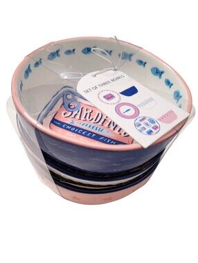 Ceramic Bowl Set of 3 Sardines Fish Coastal Prima Design Bowls